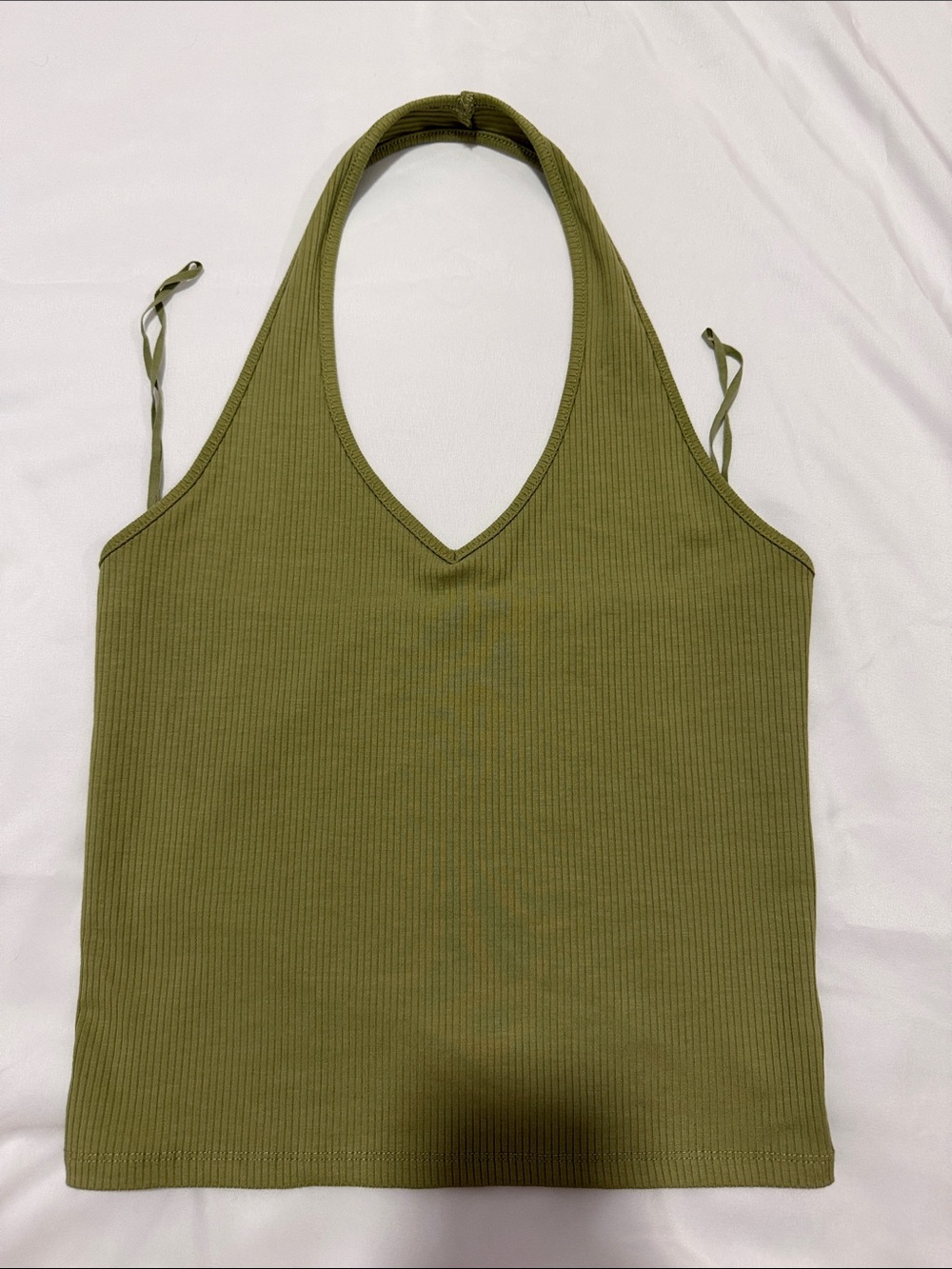 American Eagle Outfitters Olive Ribbed Halter Tank